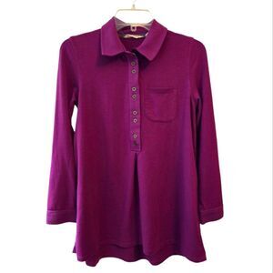Soft Surroundings Purple Roll Tab Sleeve Collared Jersey Knit blouse